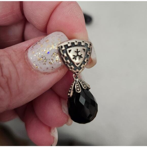 New Box Set Black Onyx 925 J&T Earring and Charm Pendant Silver Tear Drop - Picture 5 of 12